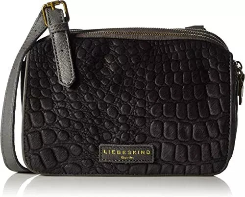 Maike Reptil Leather Crossbody Calf Hair Trim Bag Grey