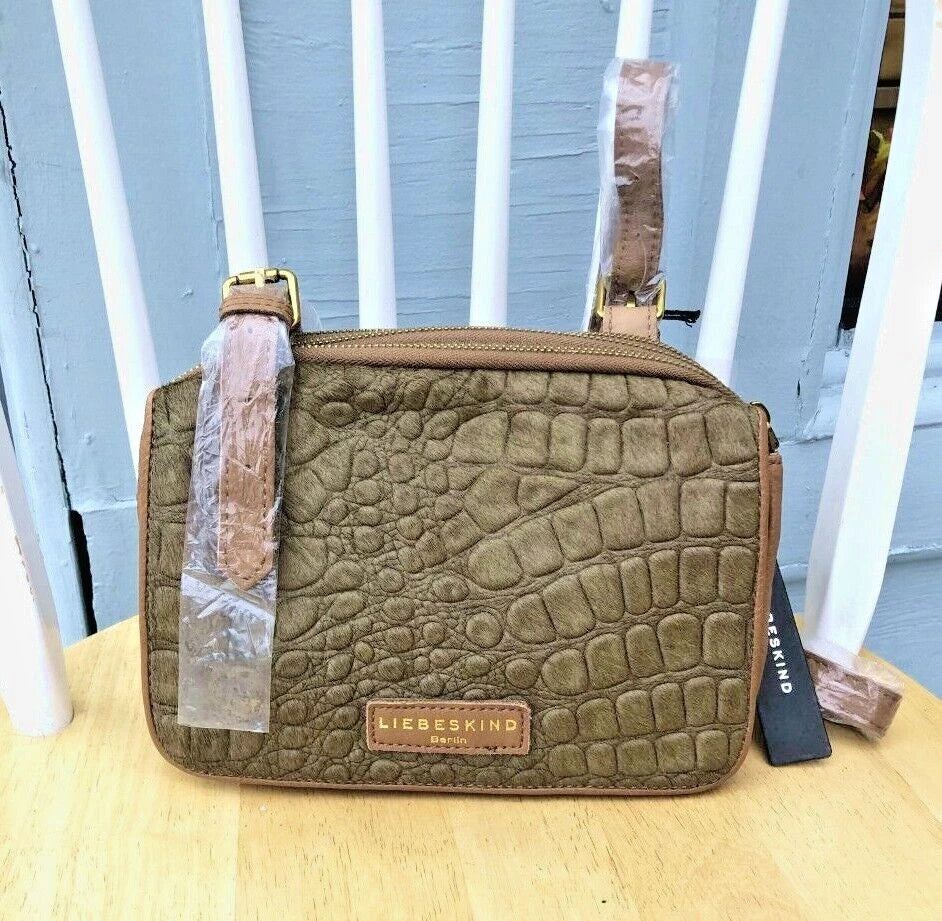 Maike Reptil Leather Crossbody Calf Hair Trim Bag Brown