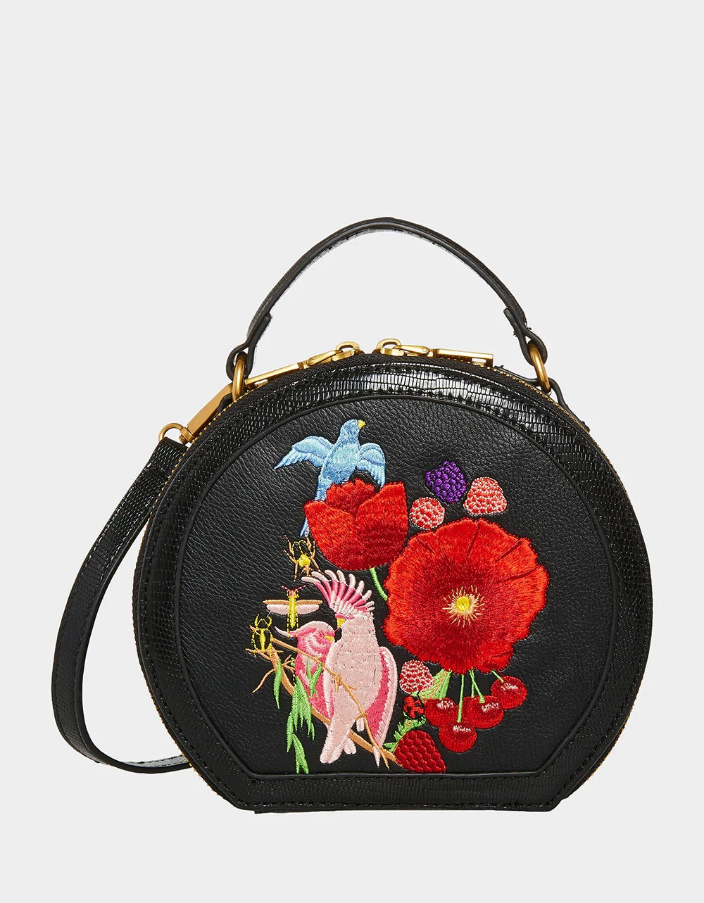 Vintage Embroidered Hat Box Crossbody Bag in Black