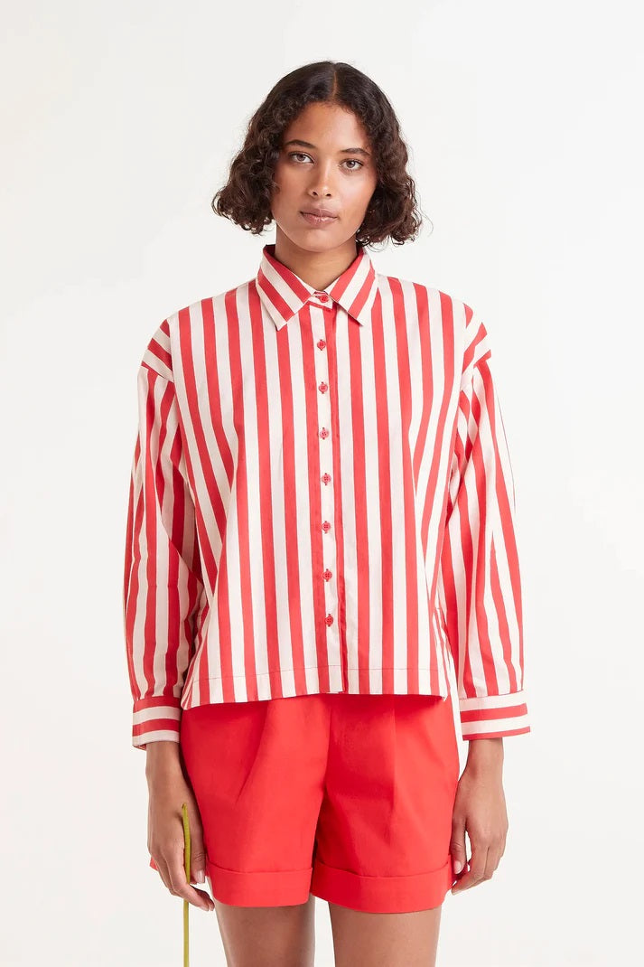 Red striped structured shirt