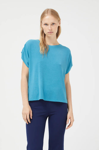Draped Short Sleeve Top in Blue