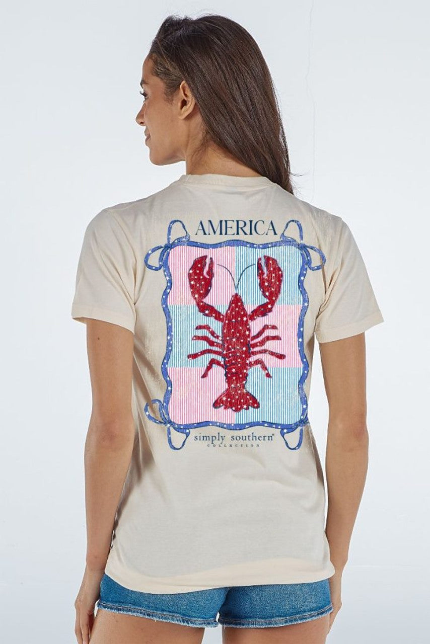 Patriotic Lobster America Quilted Square Print Tee