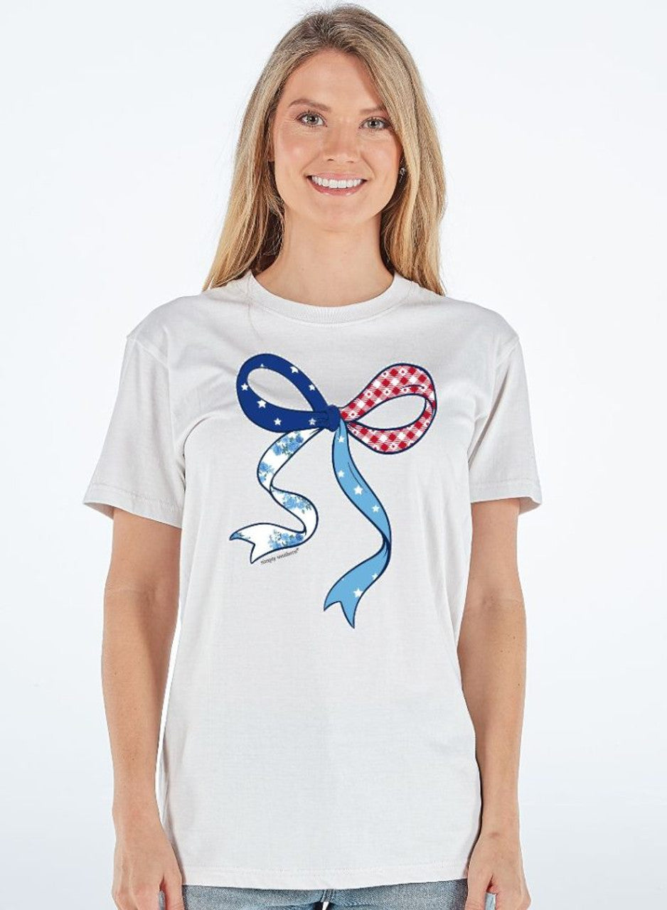 Patriotic Hair Ribbon Patch Bow Print Tee