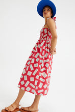 Geometric Print Midi Strappy Dress with Bow