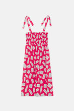 Geometric Print Midi Strappy Dress with Bow