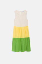 Three-tone Flared-cut Sleeveless Mini Dress