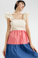 Three-tone Mini Dress with Straps and Open Back