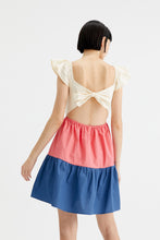 Three-tone Mini Dress with Straps and Open Back