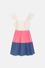 Three-tone Mini Dress with Straps and Open Back