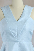 Sleeveless Jacquard Fit and Flare Mini Dress in Powder Blue