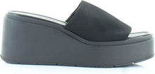 Wesley Platform Wedge Slide Sandals in Black Fabric
