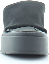 Wesley Platform Wedge Slide Sandals in Black Fabric