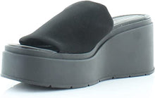 Wesley Platform Wedge Slide Sandals in Black Fabric