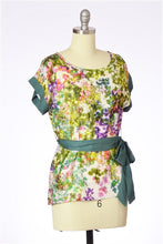 Impressionist Floral Print Lightweight Woven Top Green Trim
