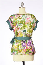 Impressionist Floral Print Lightweight Woven Top Green Trim