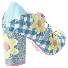 Daisy Dancer Party Heels Mary Jane Shoes in Blue White Gingham Yellow Flower