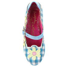 Daisy Dancer Party Heels Mary Jane Shoes in Blue White Gingham Yellow Flower