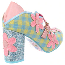 Daisy Dancer Party Heels Mary Jane Shoes in Blue Yellow Gingham Pink Flower