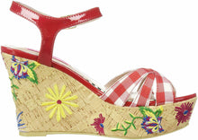Traci Platform Wedge Sandals Red Multi Gingham Floral