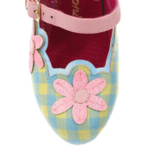 Daisy Dancer Party Heels Mary Jane Shoes in Blue Yellow Gingham Pink Flower