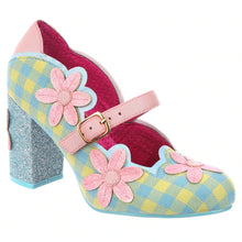 Daisy Dancer Party Heels Mary Jane Shoes in Blue Yellow Gingham Pink Flower