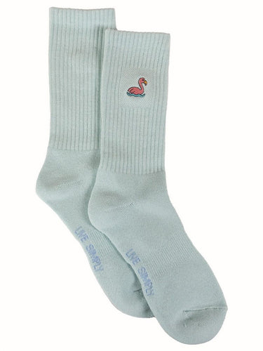 Crew Socks Embroidered Flamingo
