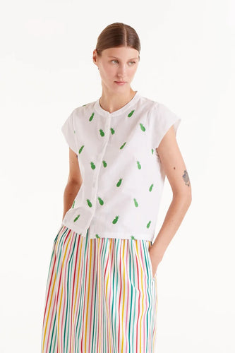 White Pineapple Mandarin Collar Shirt