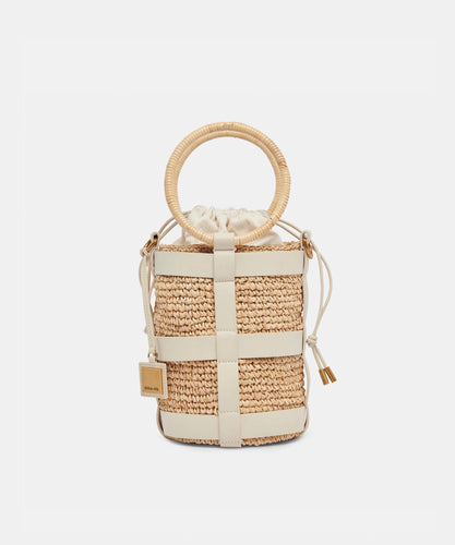 Shaena Top Handle Bucket Bag in Ivory Natural Raffia