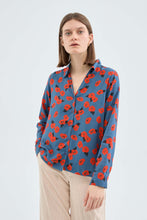 Long-sleeved Shirt with Red Floral Print