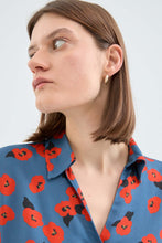 Long-sleeved Shirt with Red Floral Print