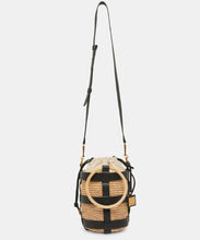 Shaena Top Handle Bucket Bag in Black Natural Raffia