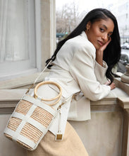 Shaena Top Handle Bucket Bag in Ivory Natural Raffia