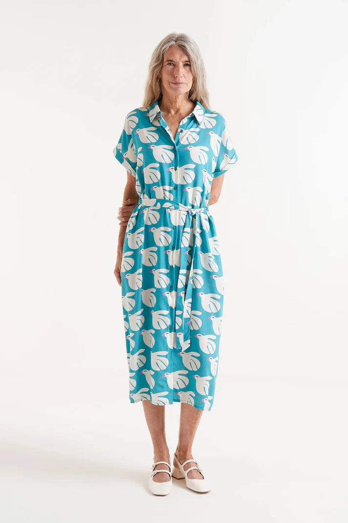 midi rayon dress Rayon Midi Dress in Dove Print