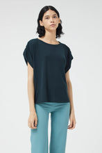 Draped Short Sleeve Top in Navy Blue