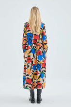 Midi Flared Dress with Long Sleeves and Leaf Print
