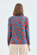Long-sleeved Shirt with Red Floral Print