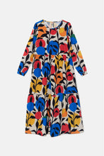 Midi Flared Dress with Long Sleeves and Leaf Print