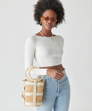 Shaena Top Handle Bucket Bag in Ivory Natural Raffia