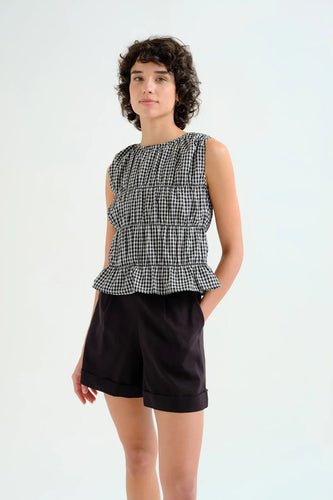 Black Gingham Check Top