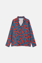 Long-sleeved Shirt with Red Floral Print