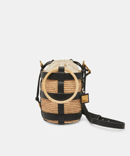 Shaena Top Handle Bucket Bag in Black Natural Raffia