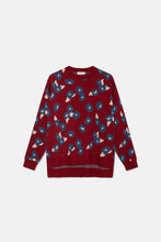 Knit Sweater with Red Floral Print