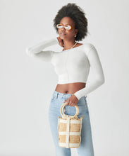 Shaena Top Handle Bucket Bag in Ivory Natural Raffia