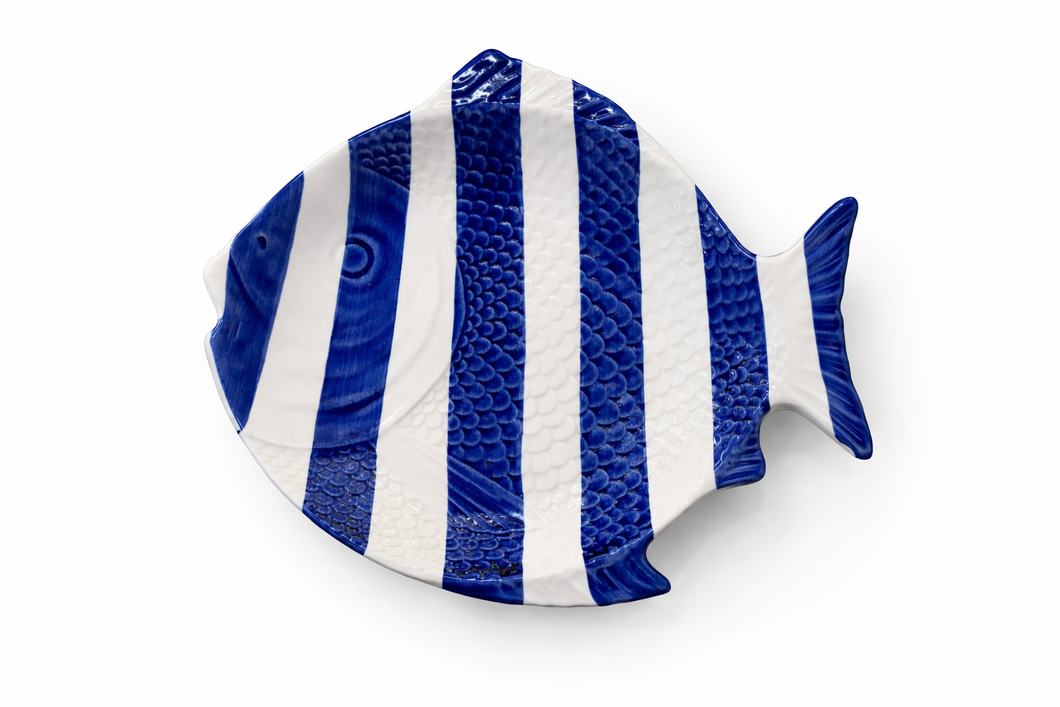 Fish Dinner Plate Blue Stripes