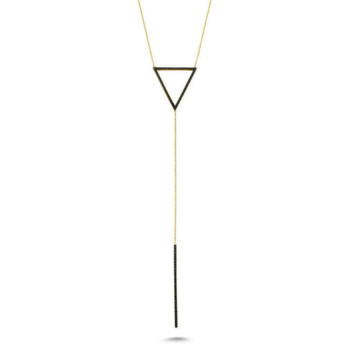 Dainty Silver Black Triangle & Line Pendant Necklace in Gold