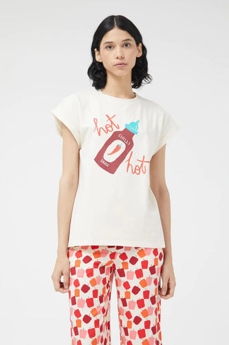 Cotton T-shirt with Hot Chili Sauce Print
