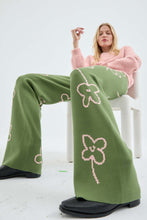 Straight Long Knit Pants with Flower Print