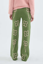 Straight Long Knit Pants with Flower Print