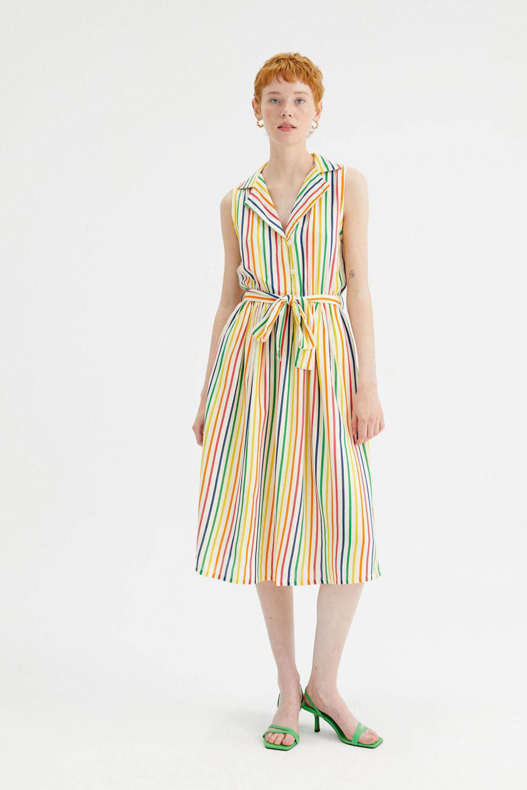 Stripe Print Midi Shirt Dress