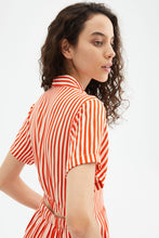 Stripe Print Cut Out Midi Shirt Dress